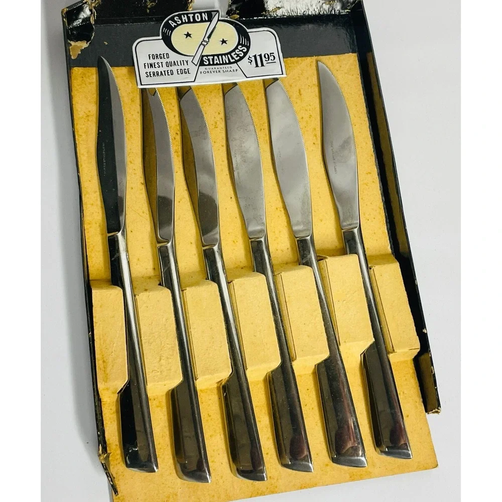 Vintage Ashton Stainless Steel Serrated Edge Knife Set Of 6 Japan